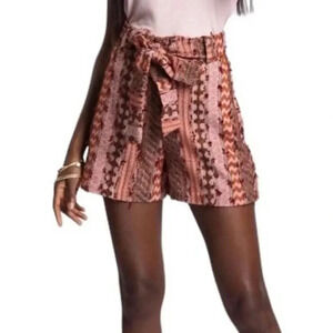 Eva Franco Peach Mila High Waisted Belted Tapestry Shorts 6
